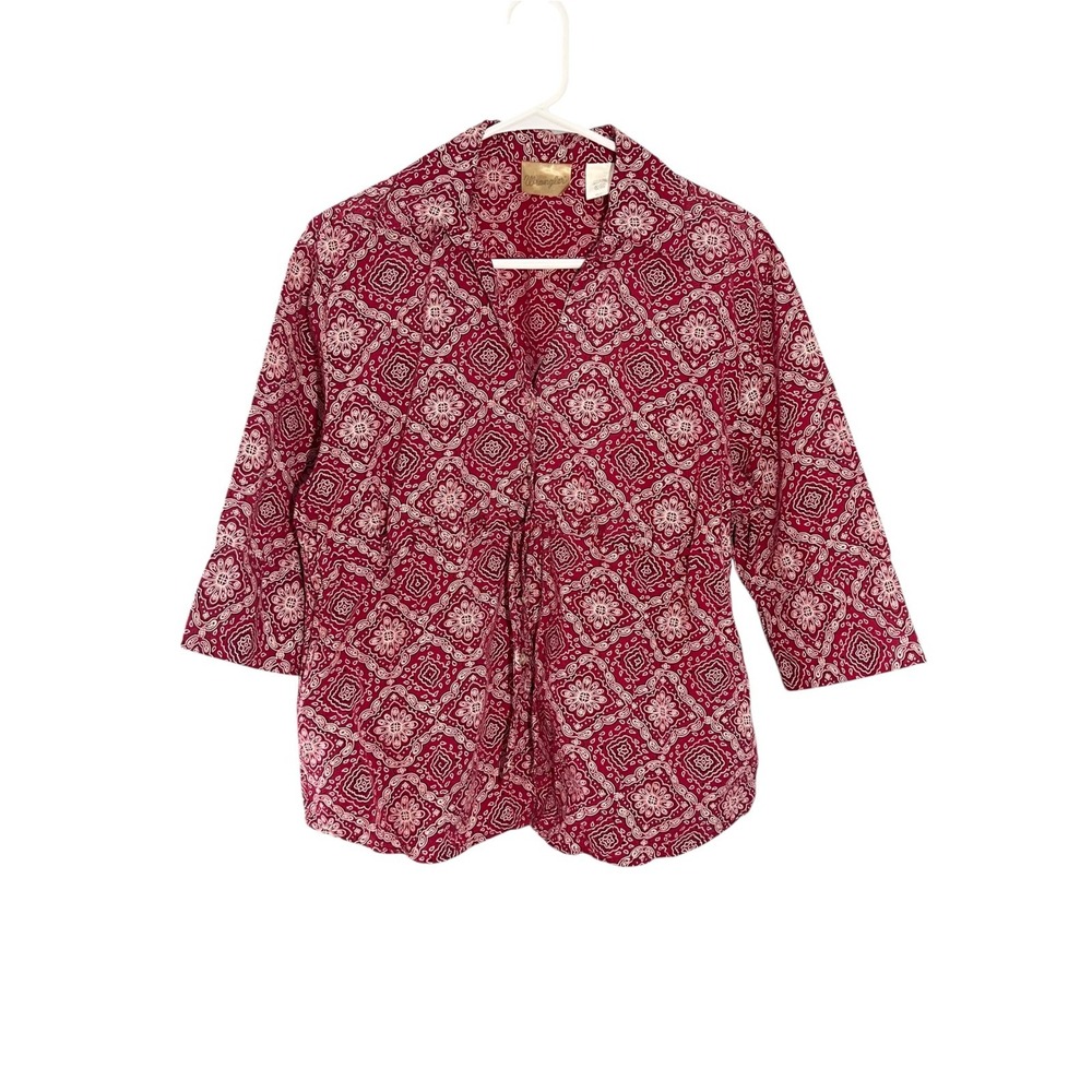 Wrangler Women's VTG Western Blouse Red Bandana Medallion Print Cinch Waist M